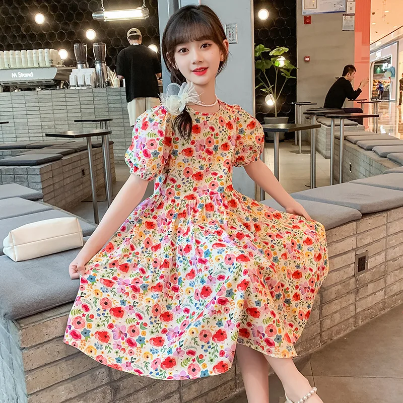 

Korean Children's Clothing 2025 Summer Puffy Dress Pink Dress Kids Sundress Slip Dress Fashion Girls Clothing One-piece Dress