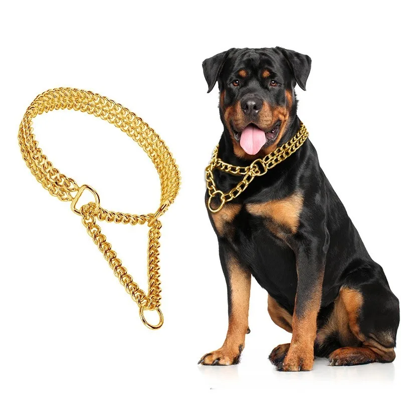 New Adjustable Double Row Dog Leash Collar Big Dog P Chain 28 Wide Double Row Twisted Chain Retractable Pet Collar Accessories