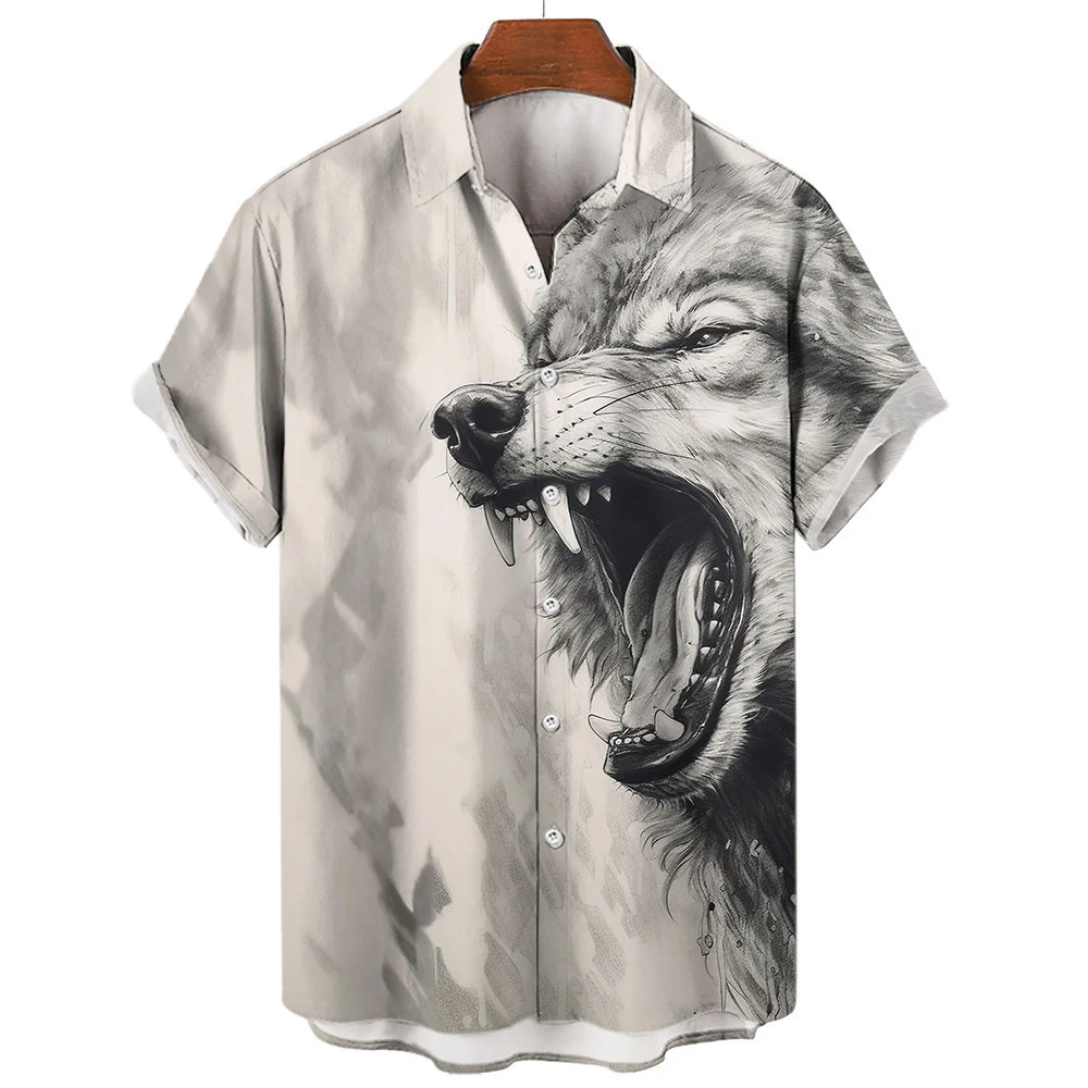 Wolf Animal 3D Print Hawaiian Beach Shirts Men Women Casual Fashion Streetwear Oversized Short Sleeve Shirt Blouse Man Clothing