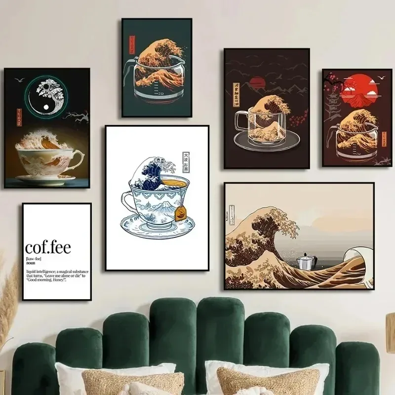 The Great Wave of Coffee Canvas Painting Print Coffee Lover Poster Japanese Art Kanagawa Wall for Living Room Home Decor Gift