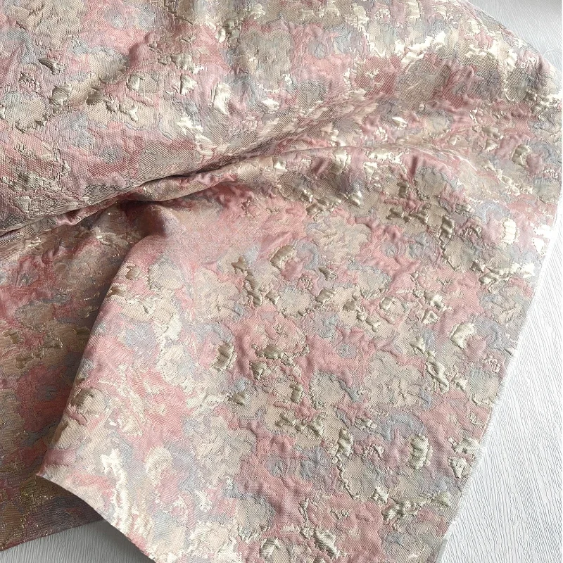 

Broken Gold Oil Painting Jacquard Pink Fabric Chinese Style Textured Relief Jacket Half Skirt Clothing Designer Fabric