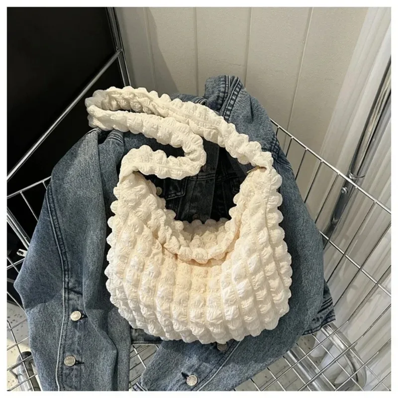 Wrinkled Design Embroidered Plaid Shoulder Bag Underarm Bag Simple Large Capacity Quilted Tote Bag for Women view 6