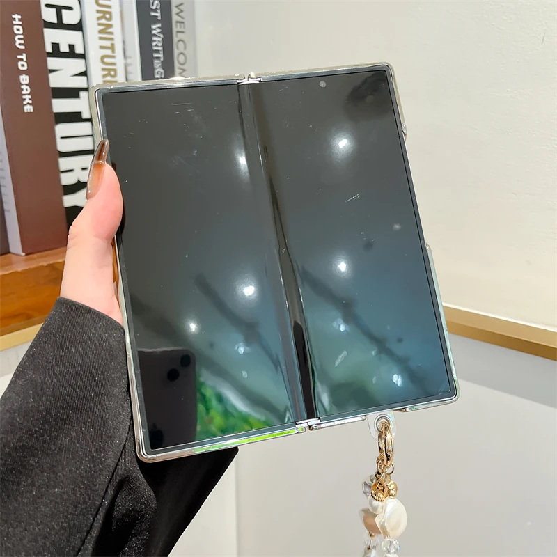 For Samsung Galaxy Z Fold 6 Luxury Classic Leopard Wave Shockproof Pearl Chain Phone Case Cover_voghion.com