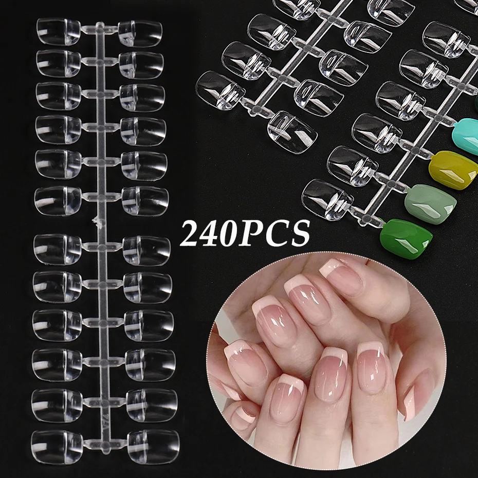 

120/240pcs Press on False Nails Art Acrylic Semi-Solid Full Cover Short Artificial Fake Nail Tips Extension Manicure Tools BES72