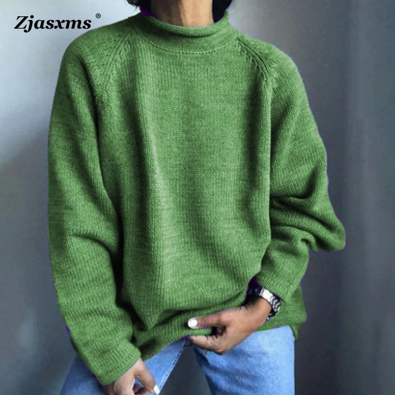 

New Autumn Winter Solid Color Office Loose Mid Turtleneck Sweater For Women Female Casual Pullover Tops Lady Knitwear Streetwear