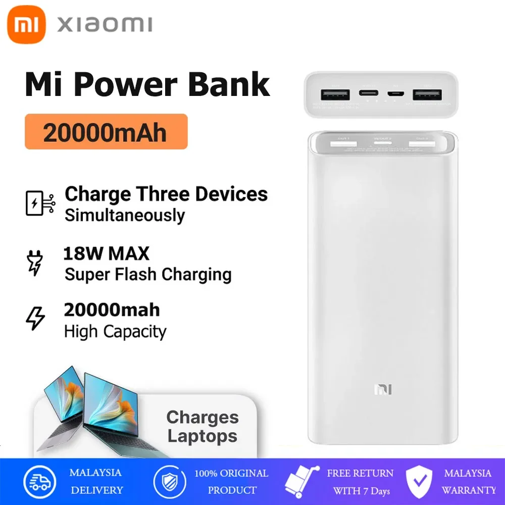 

PLM18ZM Xiaomi Power bank 3 20000mAh 18W 2-Way Quick Charging USB C Mi Powerbank 20000 Portable External Battery Poverbank