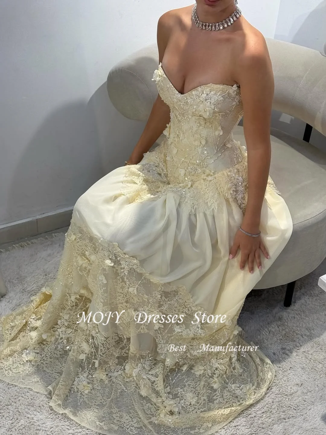 فساتين سهرة مخصصة من Mojy فساتين سهرة للحفلات الراقصة من الدانتيل حورية البحر فيستدوس دي فيستا فستان سهرة نسائي