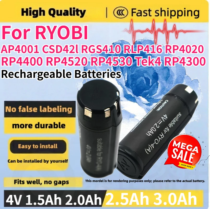 4V 1.5Ah 2.0Ah 2.5Ah 3.0Ah High-Quality Battery For RYOBI AP4001 CSD42l RGS410 RLP416 RP4020 RP4400 RP4520 RP4530 Tek4 RP4300