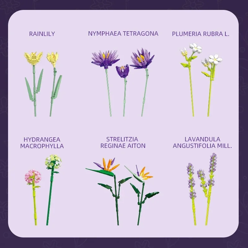 891 قطعة باقة زهور رومانسية اللبنات نبات زهرة أبدية تجميع الطوب الإبداعية سطح المكتب الديكور الفتيات الهدايا اللعب #3