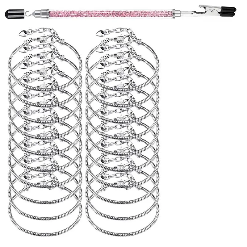 

A95D-Charm Bracelet Chains For Jewelry Making, 20 PCS Stainless Steel Snake Chain Bracelets With Bracelet Helper Tool