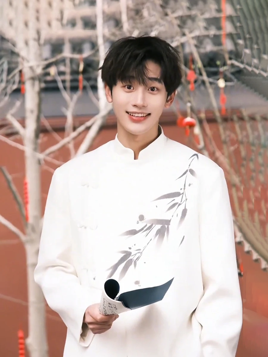 

New Chinese Sle Men's White oulder Pad Suit Coat Wedding Engagement Button down Casual Loose Fit Spring Summer Autumn