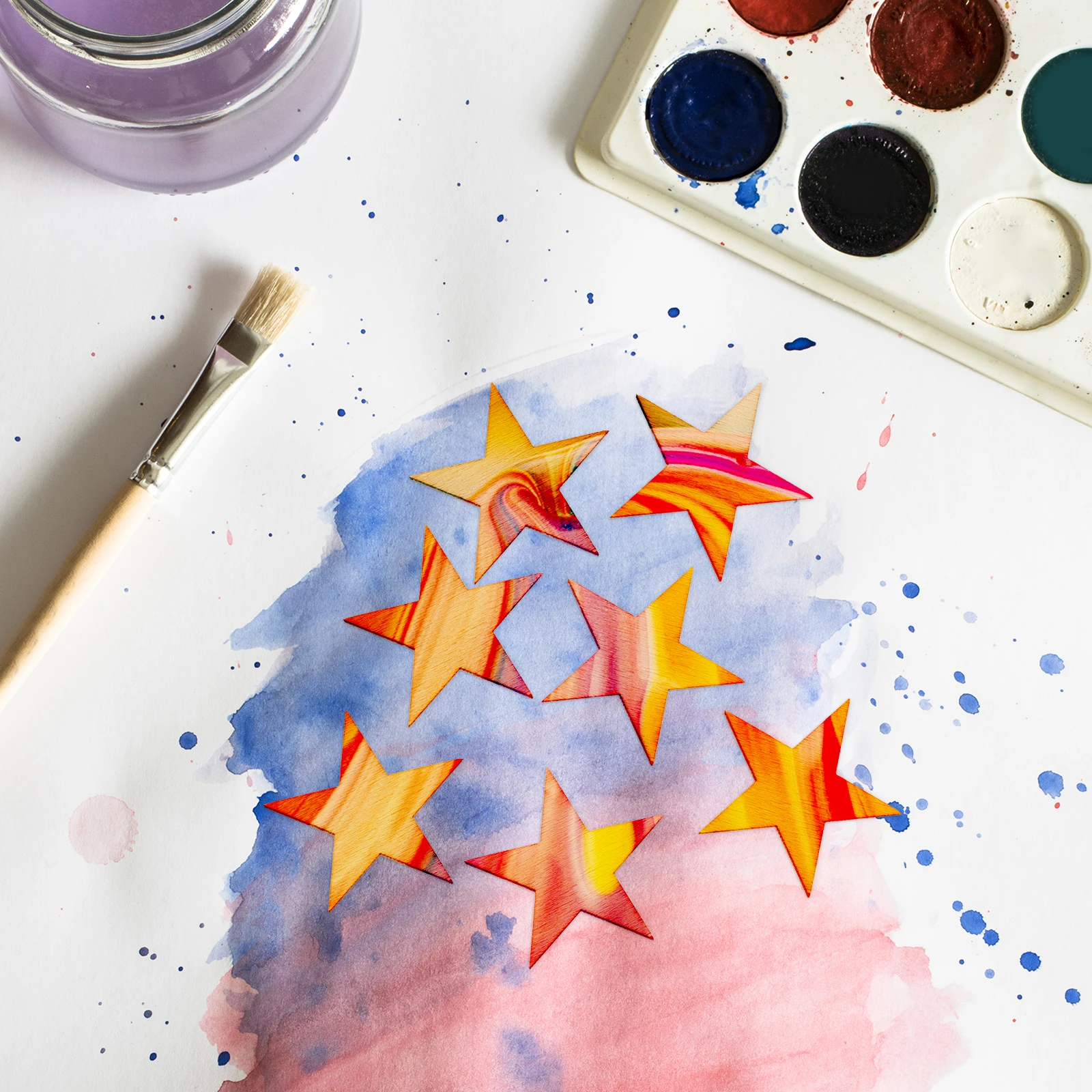 50Pcs Unfinished Wood Star Cutout Chips Wooden Pieces for Creative DIY Crafts Birthday Wedding Party Decorations Supplies