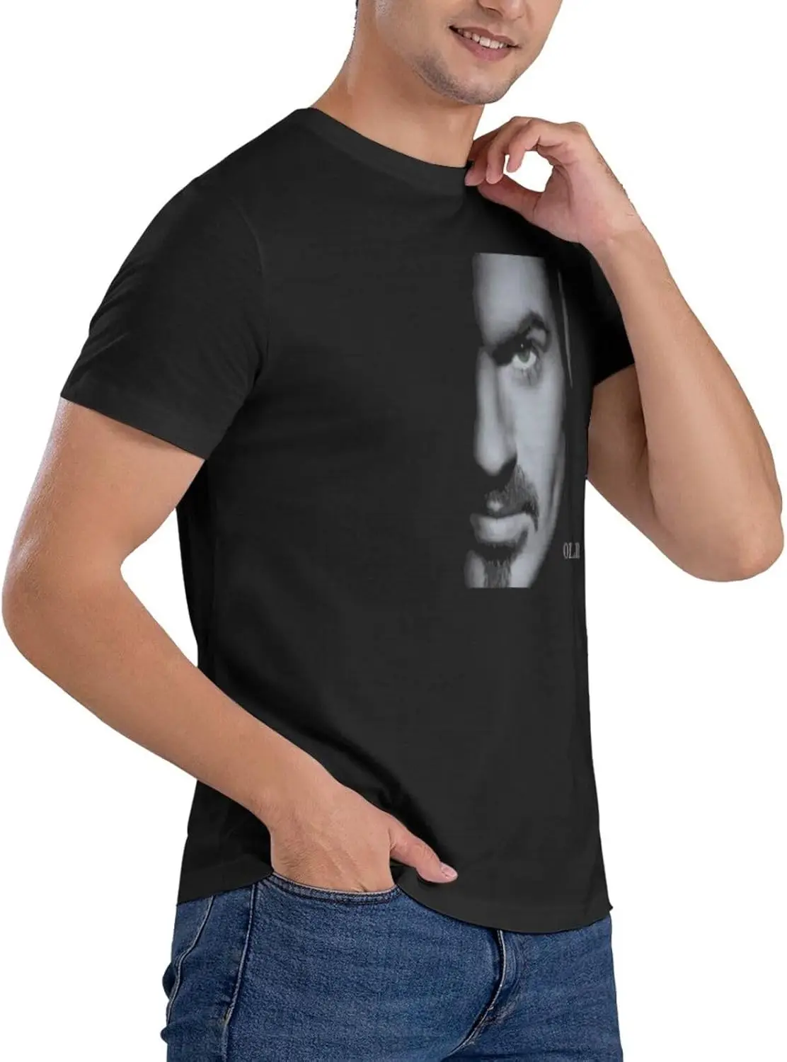 George Music Michael Men'S T-Shirts Casual Comfortable Design Graphic Crew Neck Short Sleeve Top Black