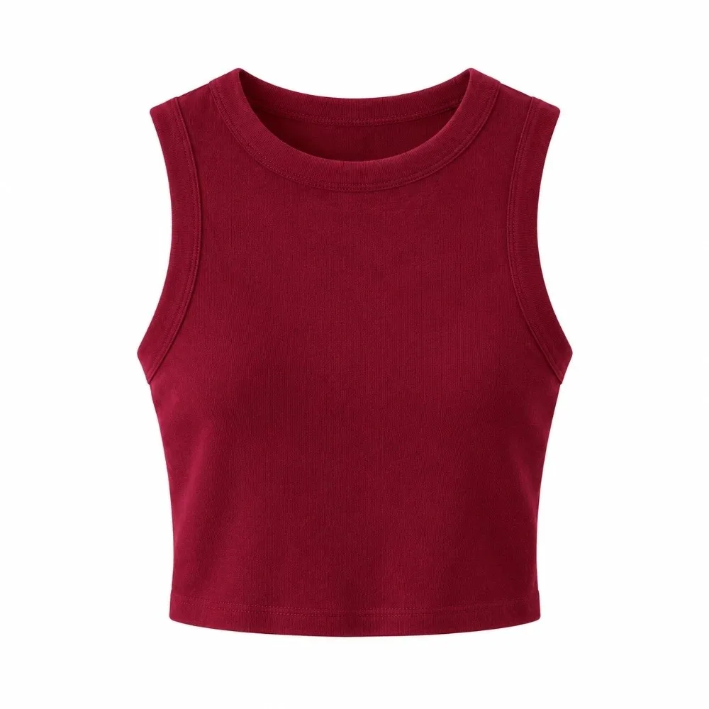 Trendy Solid Color Ribbed Tank Top Round Neck Off Shoulder Sleeveless Blouse Cotton Slimming Knit Tank Top Women