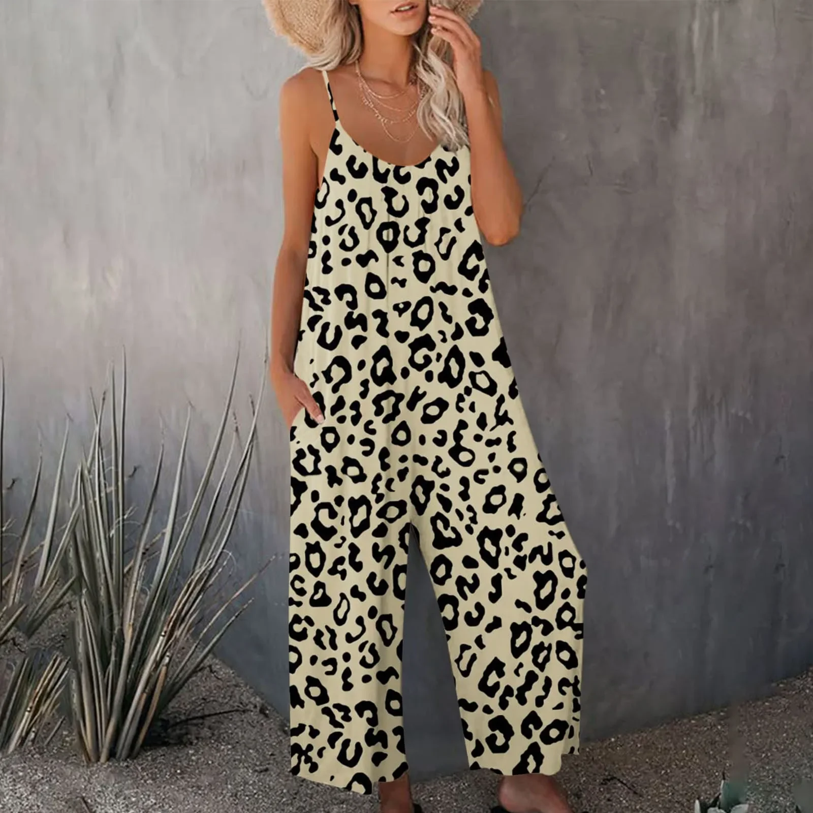 2023 Summer Women\'S Rompers Black Print Sleeveless Pockets Loose Long Rompers Female New Casual Fashion Beach Clothes Ladies