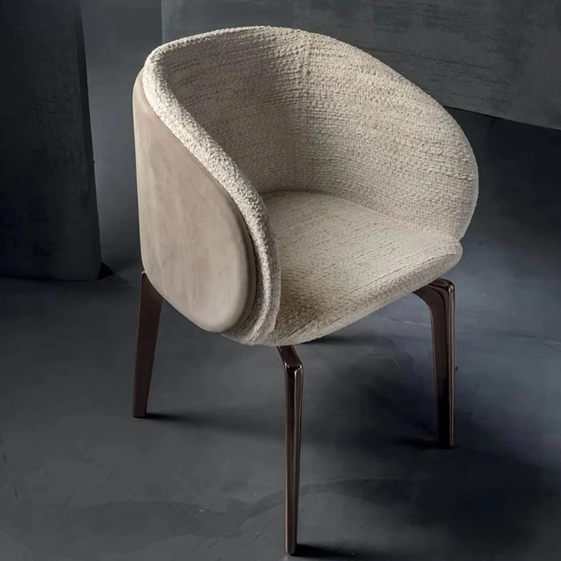 

Luxury Beige Fabric Dining Chair Curved Back Ergonomic Thick Padded Seat Family Restaurant Cafe Learning Modern Metal Legs