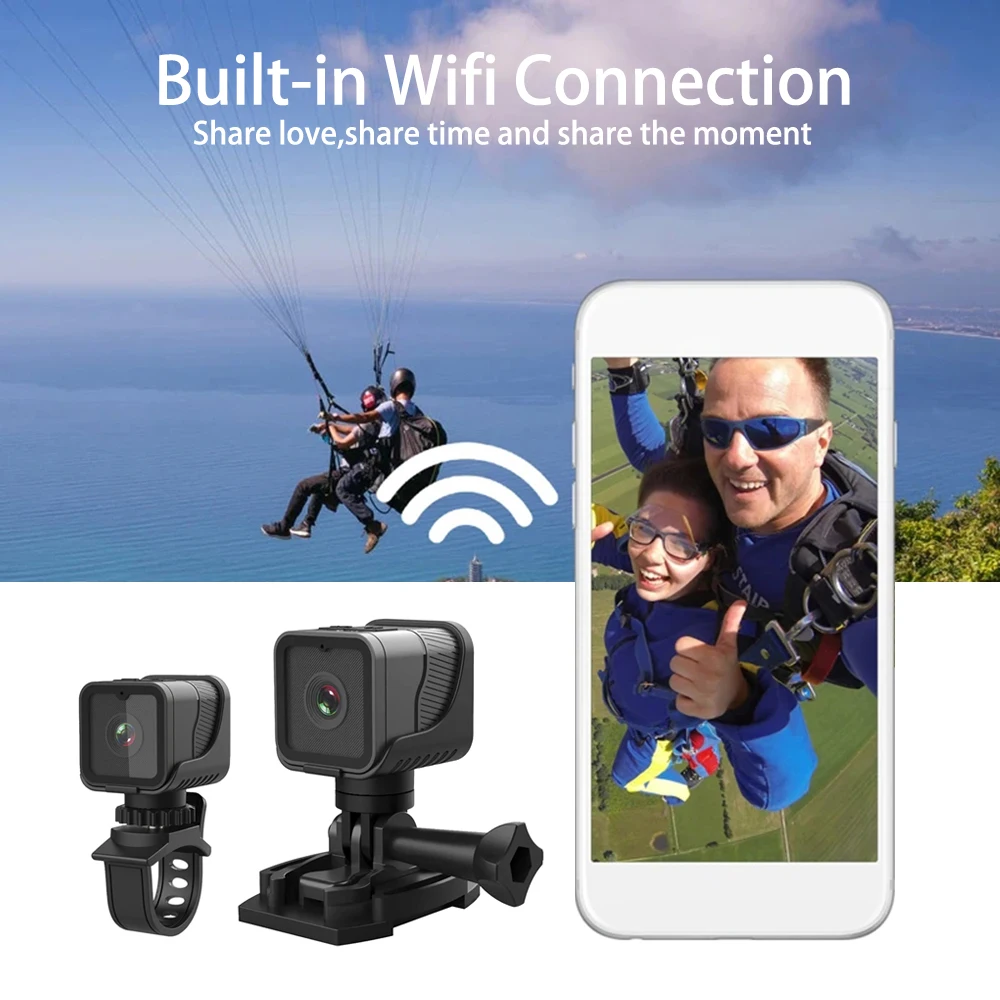Portable Sports Mini Camera 1080P HD with Hotspot WiFi Waterproof Camera, Motorcycle and Bike Driving Recorder