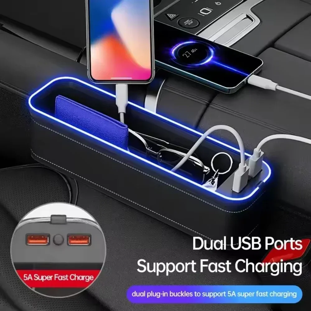 For BYD Atto 3 Dolphin DM-i Song Plus Seagull SEAL SHARK Seat Crevice Storage Box Organizer With USB Charging Port LED Light