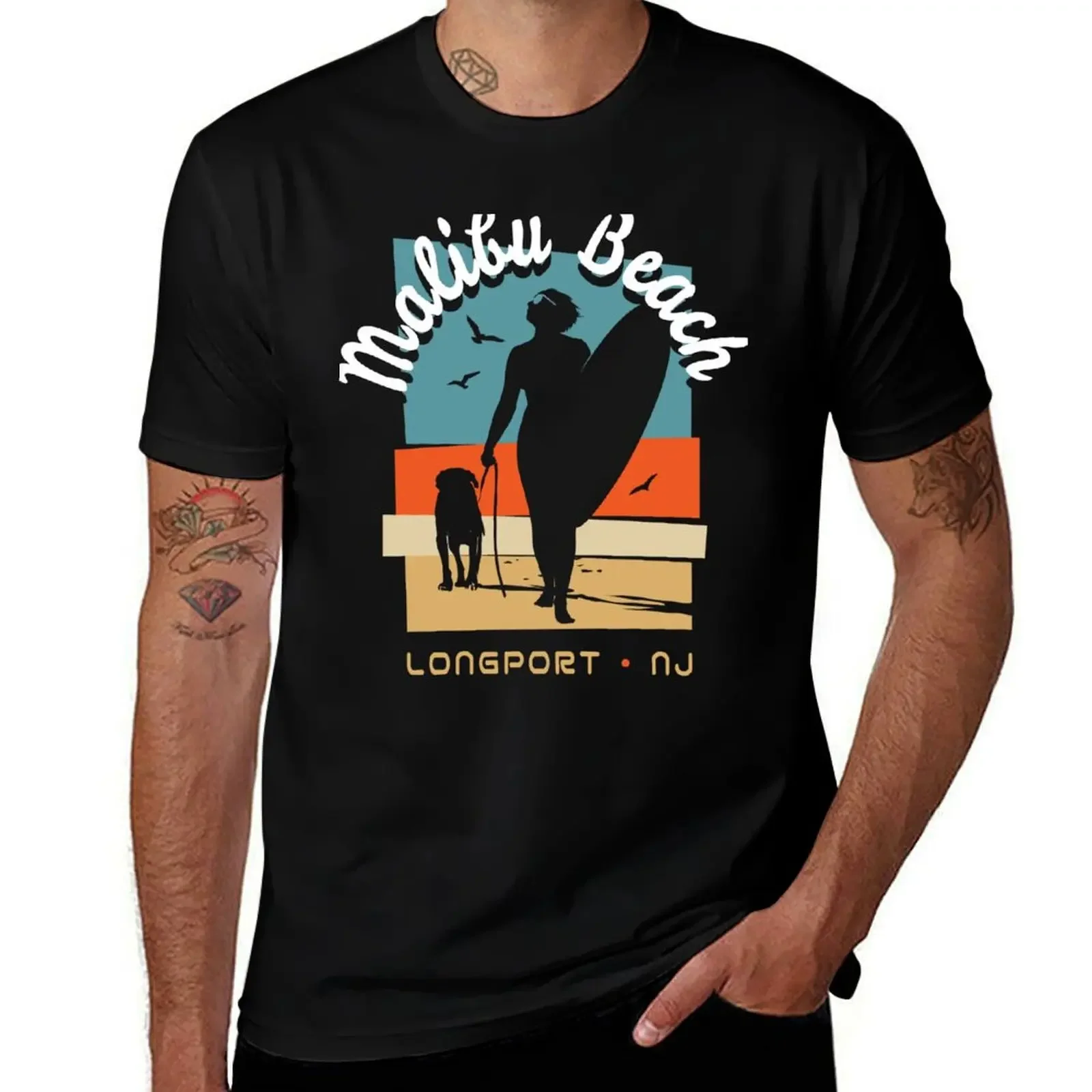 Vintage Malibu Beach, Longport, New Jersey surfer gift T-Shirt Blouse shirts graphic tee essential t shirt t shirts for men