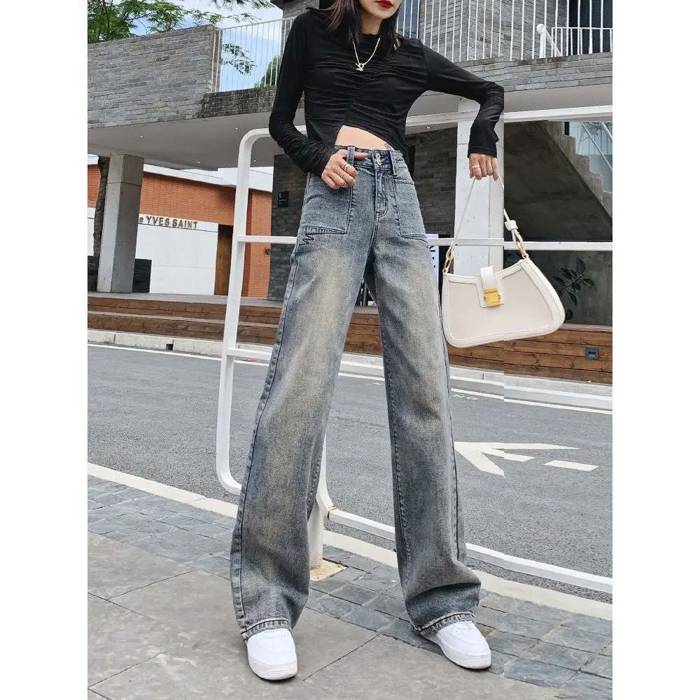 

Women's Jeans High Waist Vintage Straight Baggy Denim Pants Streetwear Korean Style Fashion Wide Leg Denim Trousers Chic L82