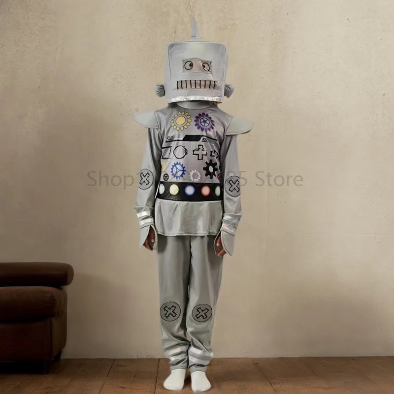 

Funny Robot Cosplay Costume for Boys Girls Outfit School Stage Performance Holiday Role Play Party Dress-Up