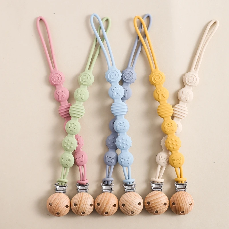 Beech Wooden Pacifier Clip Silicone Anti-drop Pacifier Chain Nipple Holder Dummy Chain Baby Pacifiers Accessories Teething Toys