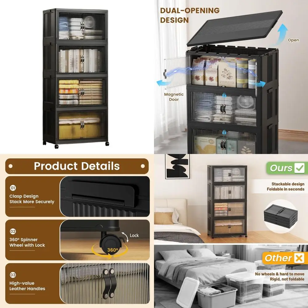 Stackable Collapsible Storage Bins With Lid, Closet Organiz…