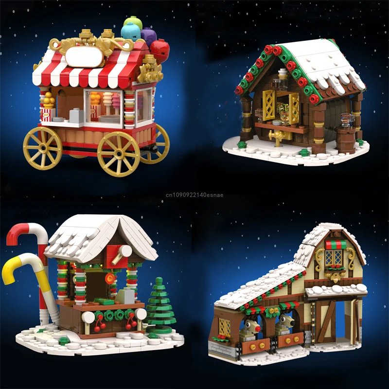 Moc City Street View Christmas House Building Block Set DIY Small Particle Assembled Bricks Children's Toys Christmas Gifts