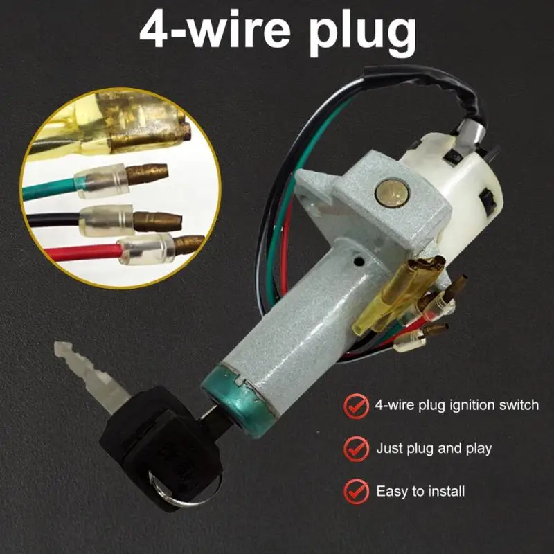 4 Wires Motorcycle Ignition Switch High Sensitivity Smooth Operation Fit for Rusi125 TC125 Rusi150 Motorbike Repair