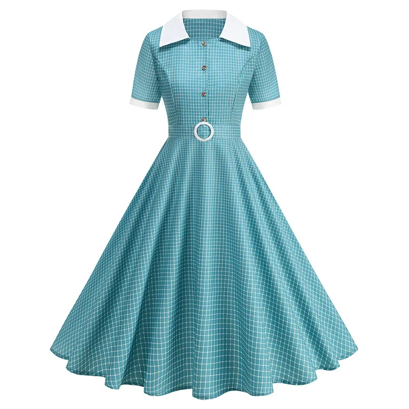 Vintage Women's Summer Dress Polka Dot Peter Pan Collar Sweet Short Sleeve A-Line for Diner & Party - view 6