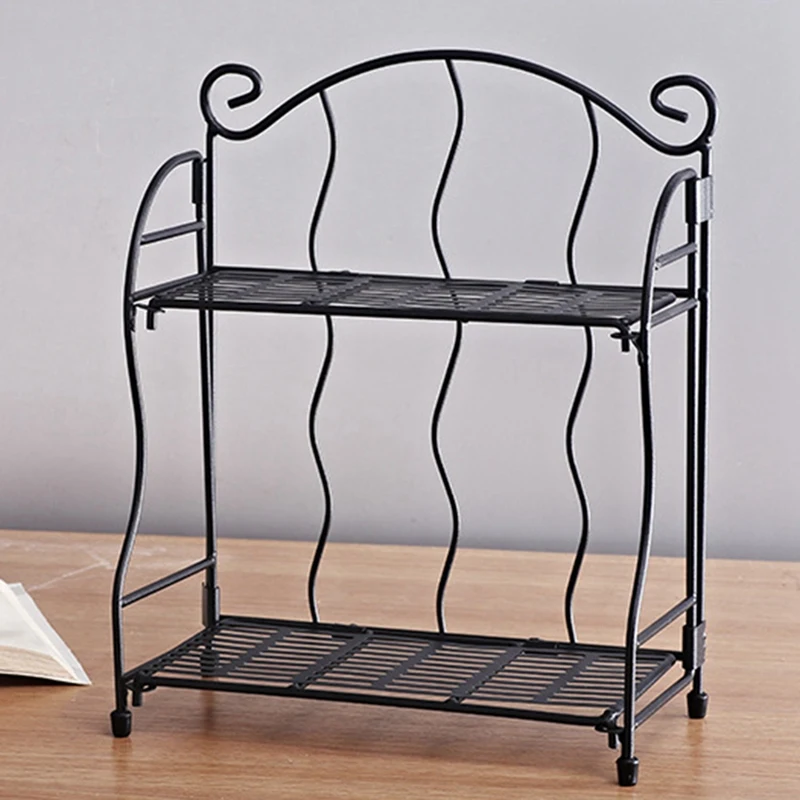 Two-Tier Desktop Storage Bookshelf Vertical Pattern Desktop Bookshelf Simple Shelf Free Perforated Iron Book Shelf