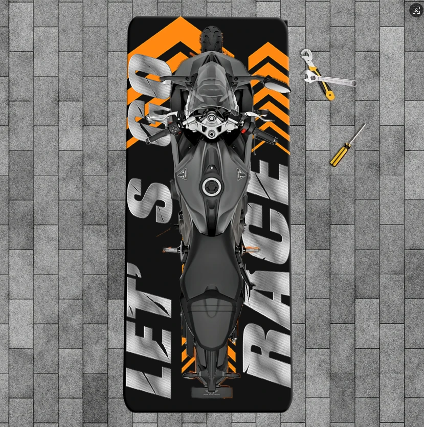 Motorcycle mat, garage mat, racing display mat, bedroom corridor decorative mat, slip-resistant, dirt-resistant and washable