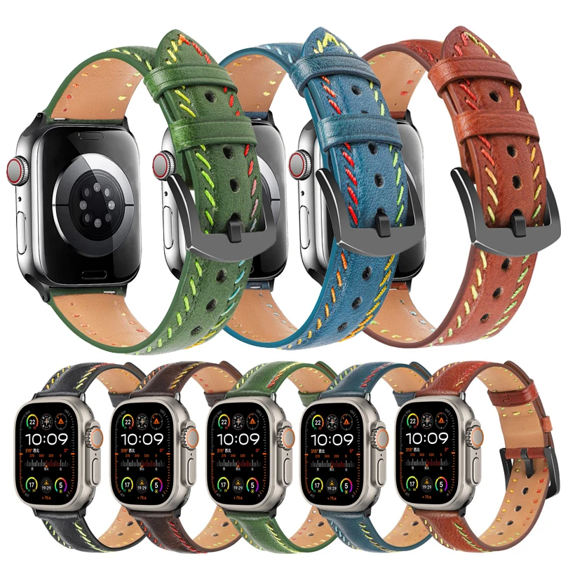 Hight Quality Leather Band For Apple Watch Strap 45mm 41mm 44mm 41 42mm 38 40mm Watchband Bracelet Ultra 2 SE 9 8 7 49mm Correa