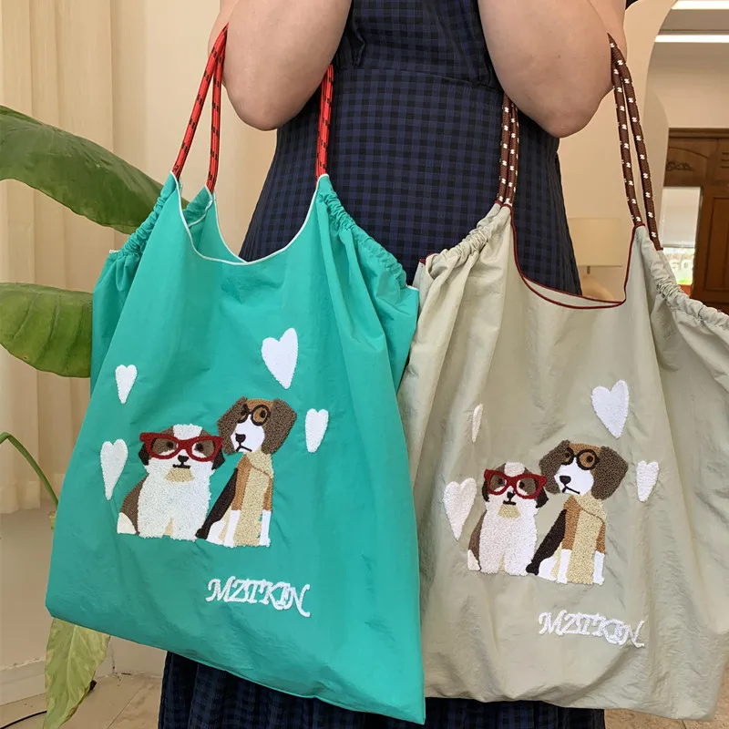 Cute Dog Printing Tote Bags for Women Cartoon Doggy Shoulder Bag Designer Eco Bag Female Overlarge Shopper Purses and Handbags