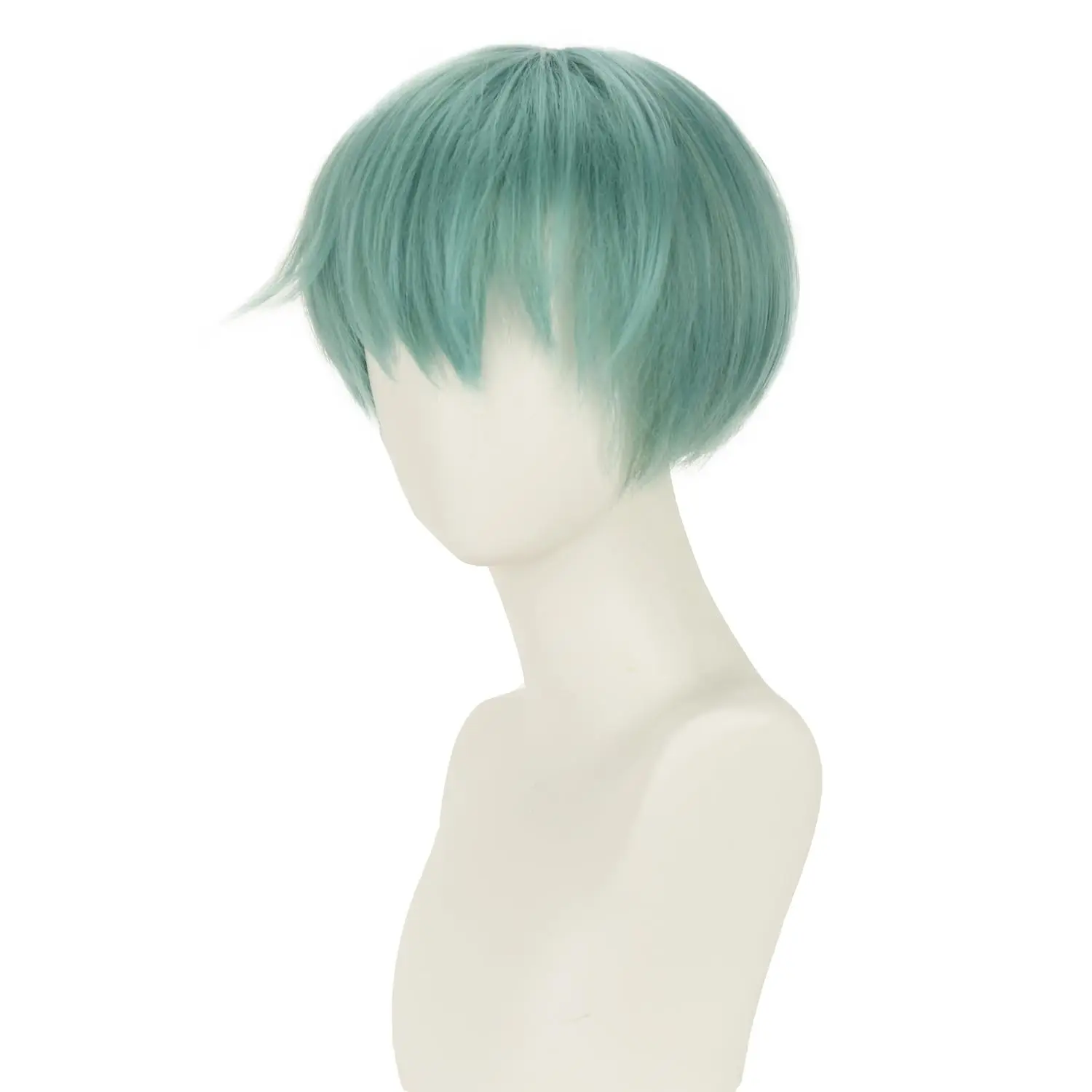 Green Wig with Bangs Short Straight Light Green Wig Blue Green Synthetic Halloween Cosplay Costume Animie Men Wigs