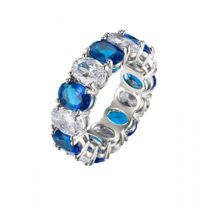 Colorful Gemstone Ring Red Blue Pink Diamond Ring Light Luxury Wide Band Egg-Shaped Ring