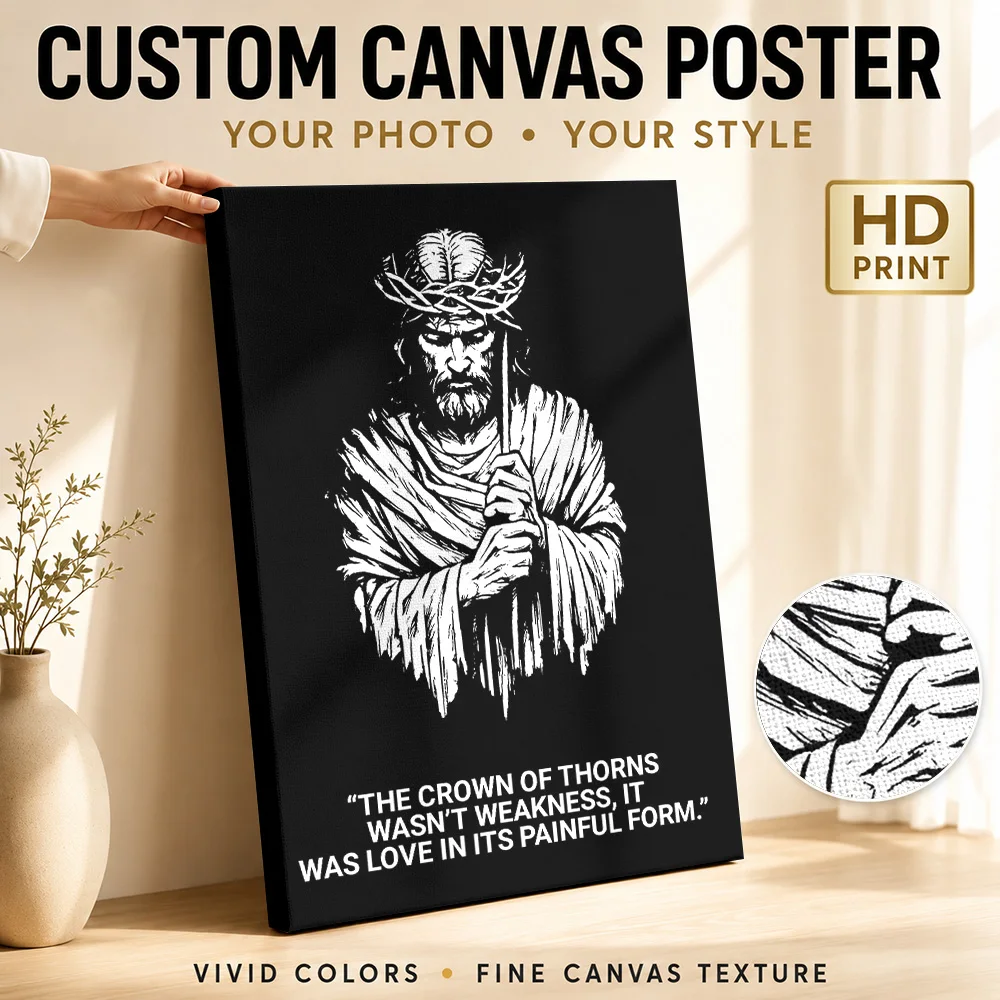 Jesus Crown of Thorns Quote Canvas Print Poster Customized Motivational Typography Canvas Wall Art for Gym Decor Ready to Hang