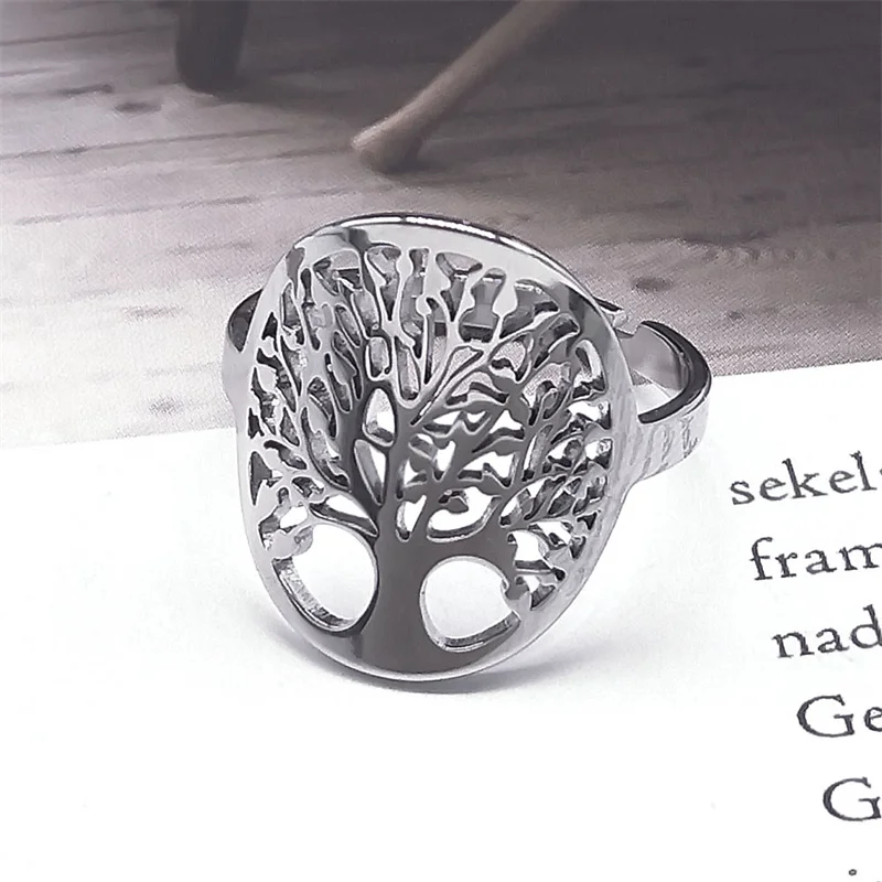 Vintage Viking Tree of Life Ring Stainless Steel Adjustable Finger Rings for Women Men Lucky Jewelry Couple Party Gift
