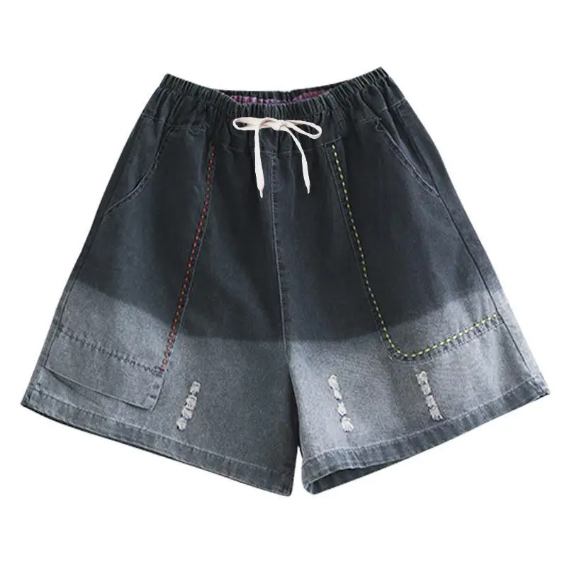 بنطلون نسائي فضفاض بخصر مرتفع، سروال واسع الساق مستقيم بخصر مطاطي، بنطلون هارلان بطول خمس بوصات للصيف