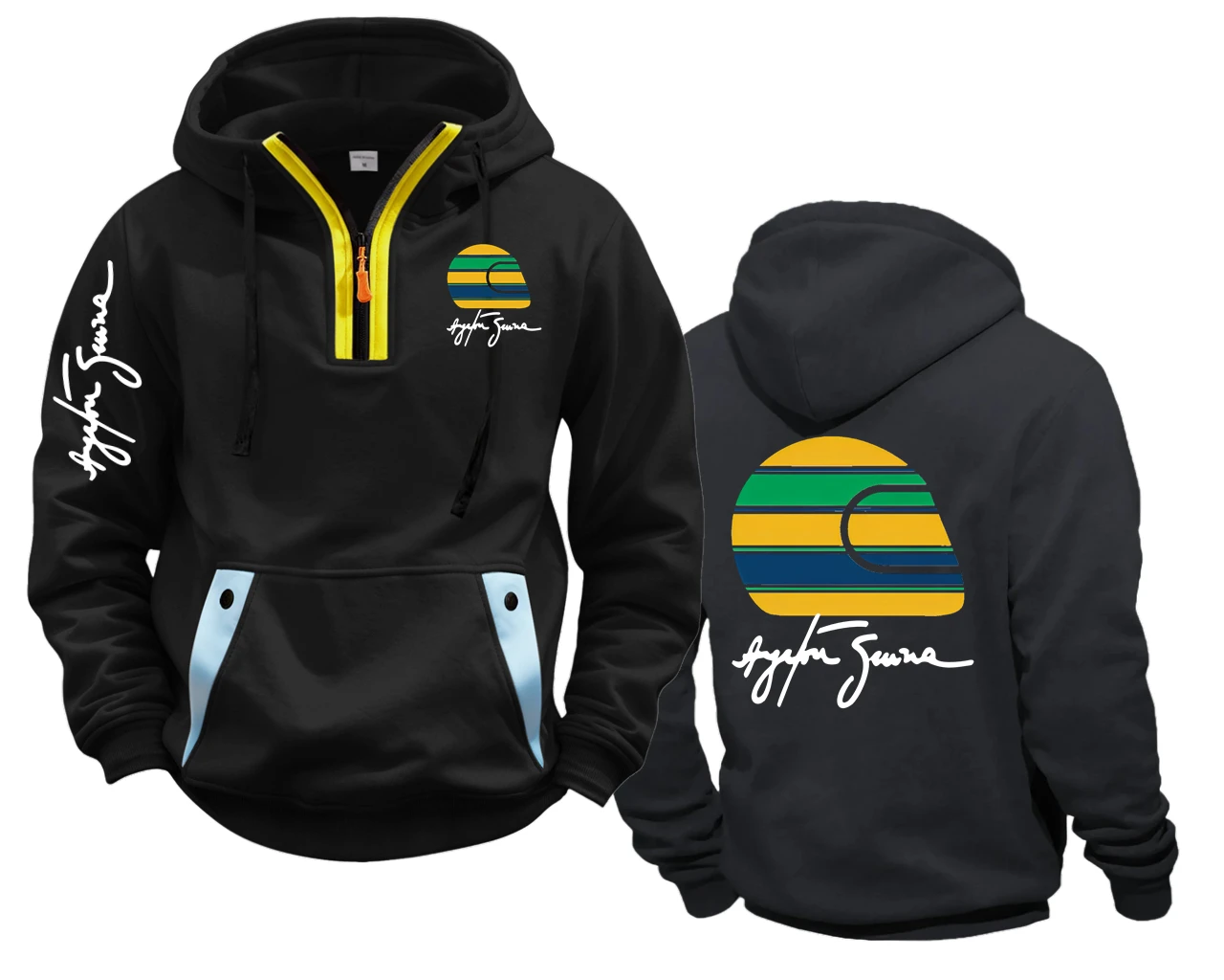 Hero Ayrton Senna F1 chaquetas con capucha de lana con media cremallera para hombre, abrigos, sudaderas informales, ropa para hombre, prendas de vestir exteriores, chaqueta con capucha