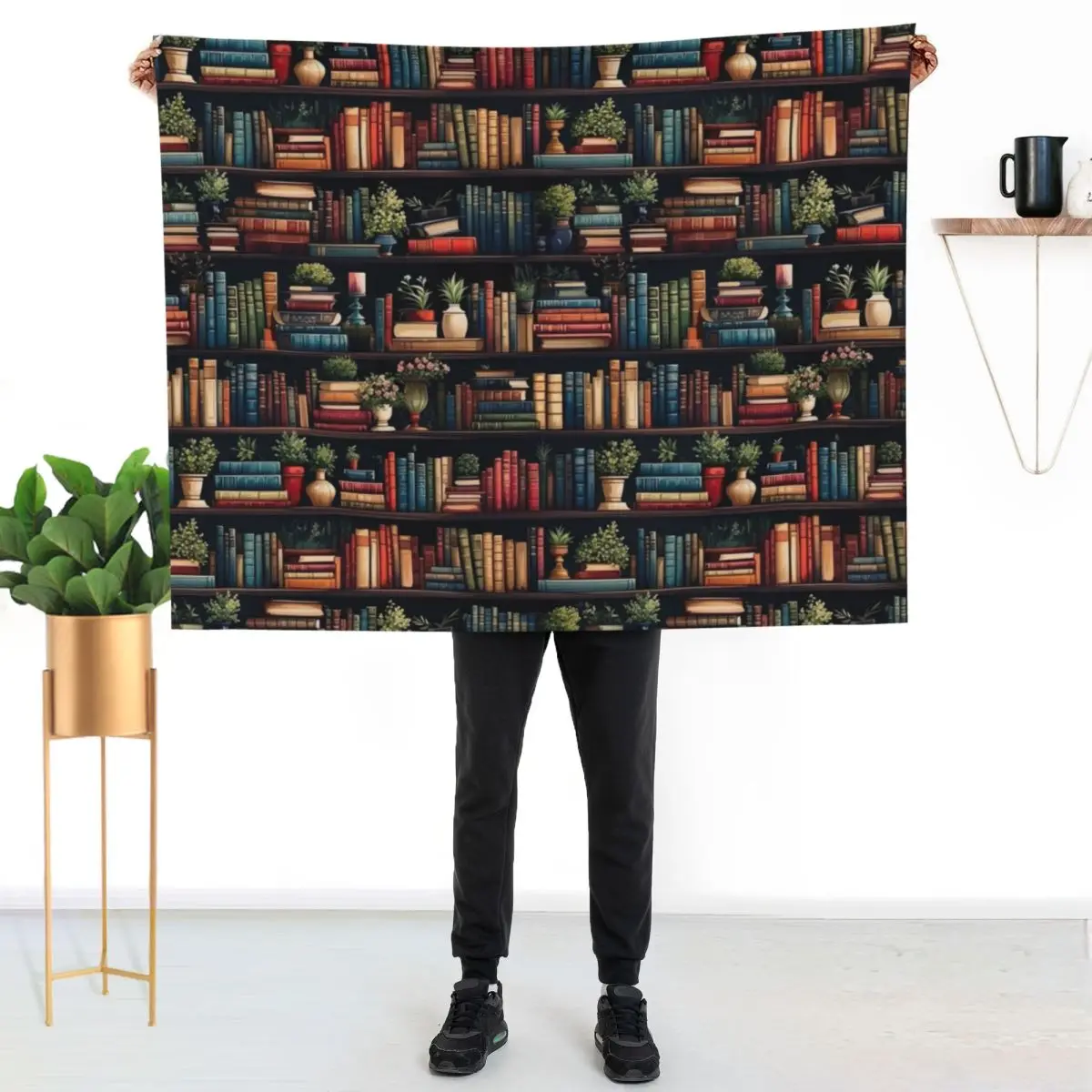Bookshelf Throw Blanket Furrys Nap Soft Plush Plaid Moving Shaggy Designers Blankets