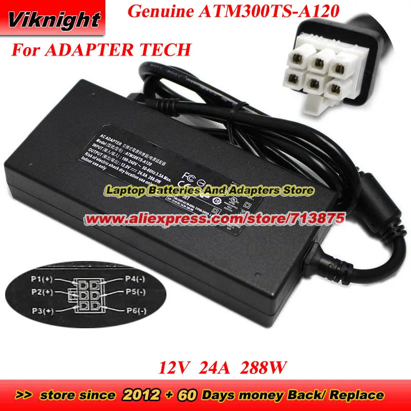 Genuine ATM300TS-A120 AC Adapter 12V 24A 288W Charger for ADAPTER TECH Power Supply with Molex 6Pins tip