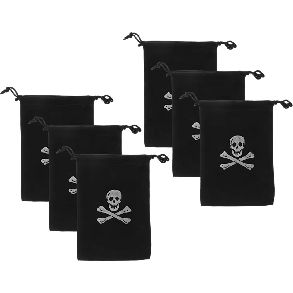 6 Pcs Pirate Skull Halloween Outdoor Decorations Prop Gift Container Drawstring