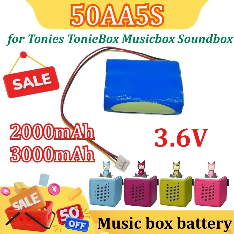 

New High-quality Long Battery Life 50AA5S for Tonies TonieBox Musicbox Soundbox 3.6V 2000mAh/3000mAh Battery