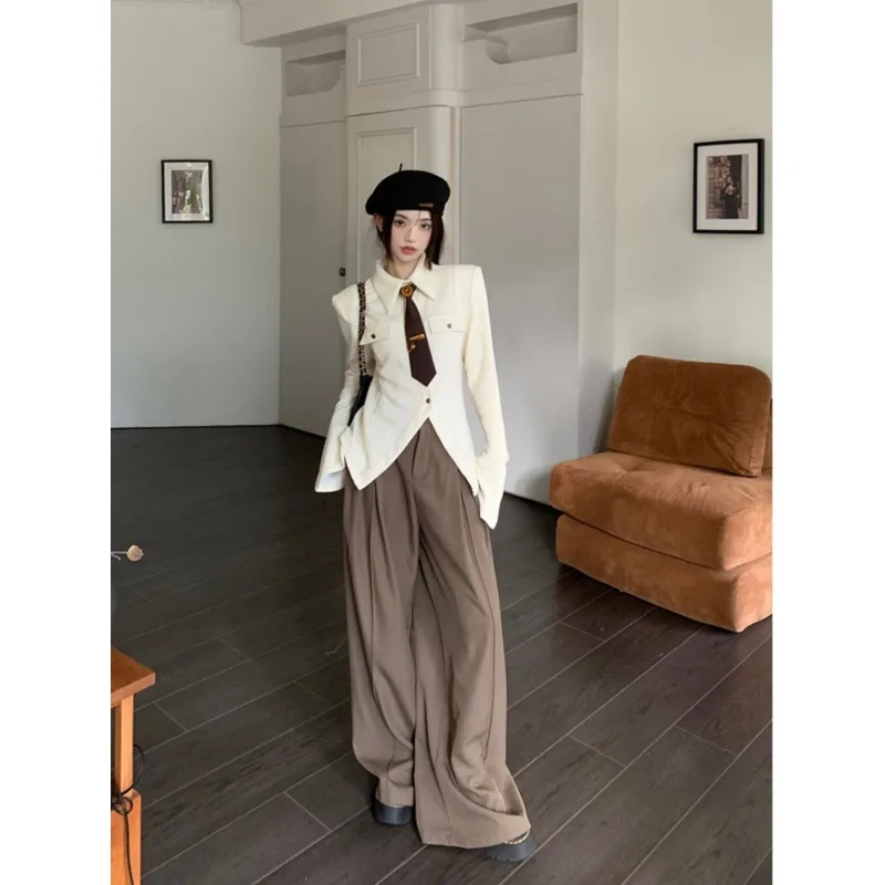 QWEEK Vintage Korean Style Shirt with Ties Elegant and Youthful Woman Slim Blouses Office Long Sleeve Button Up Clothes Autumn