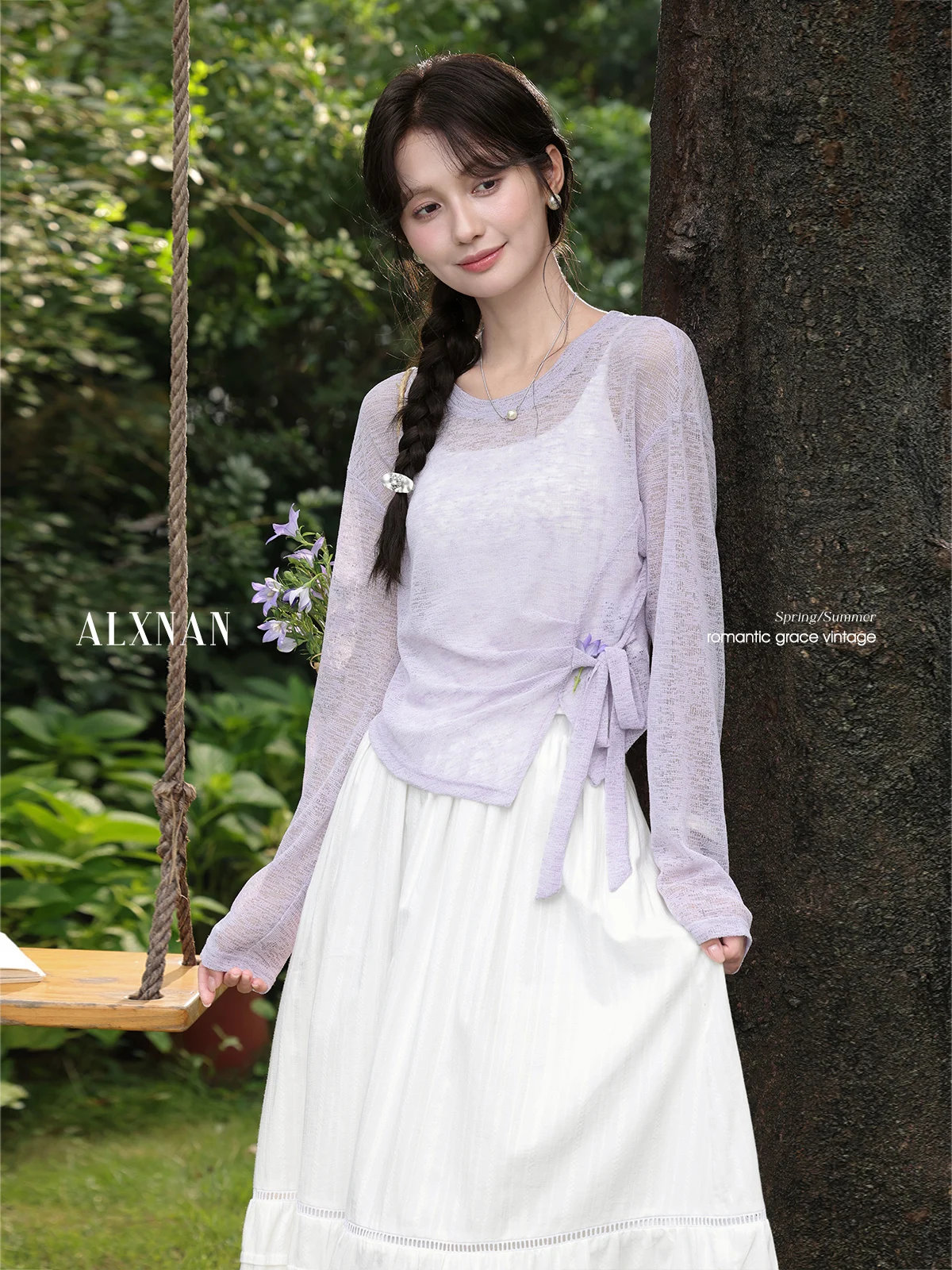 

ALXNAN Women's Purple T-shirt Lightweight Sunscreen Cover-Up Long Sleeve Blouse Casual Loose-fit Tops Ladies L56552