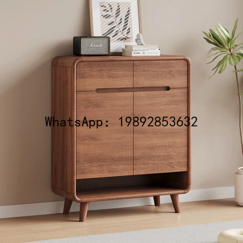 YFY Walnut Color Solid Wood Shoe Cabinet for Home Entrance Hallway Cabinet Balcony Large Capacity Storage Cabinet New Model