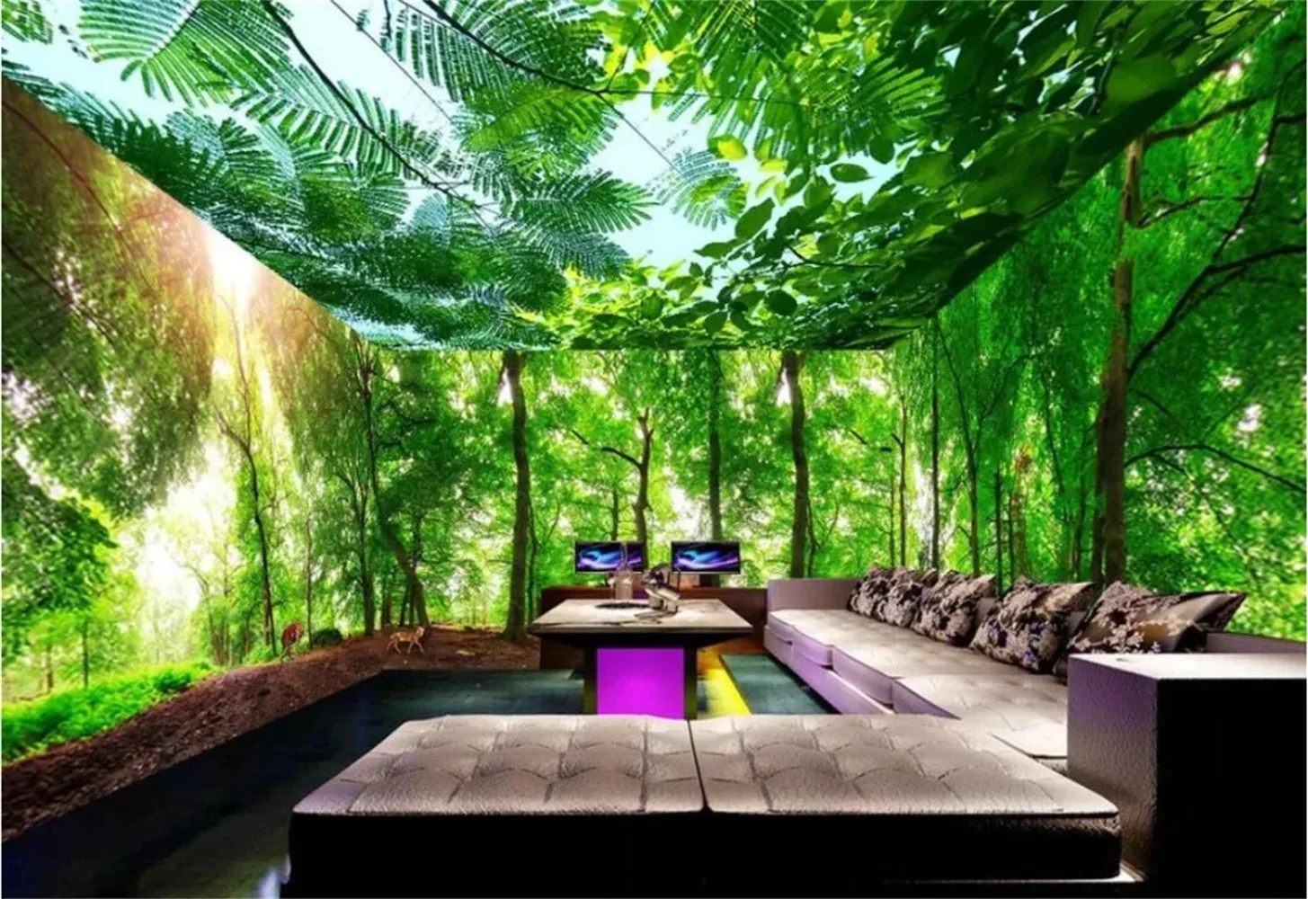 Custom fresh natural forest big tree animal whole house theme background wall papel de parede 3d wallpaper home decoration