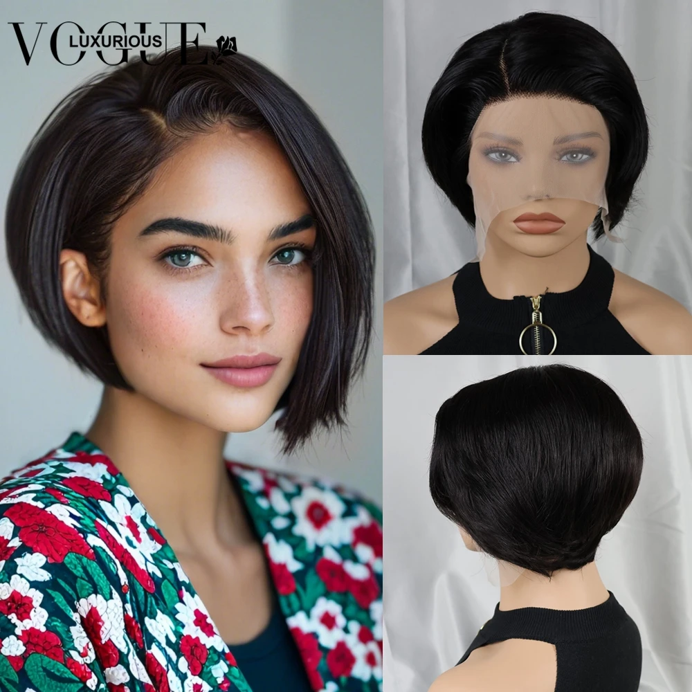 Remy Brazilian Remy Human Hair Pixie Cut Side Part Lace Front Wig Easy Wear Transparent Straight Short Bob L Part Lace Wigs