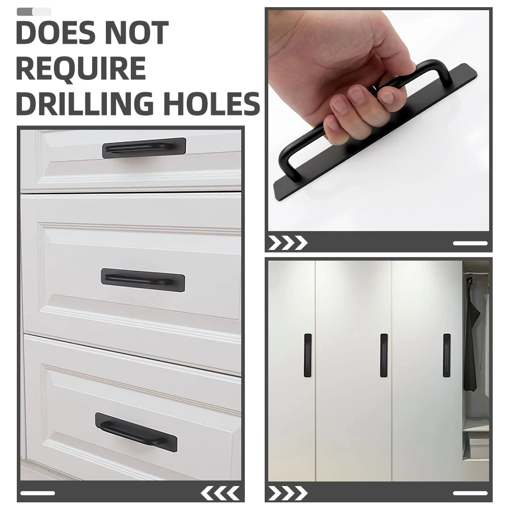 

2pcs Black Self Adhesive Cabinet Door Handles No Drilling Aluminum Pulls for Shower Doors Cupboard Hardware Cabinet